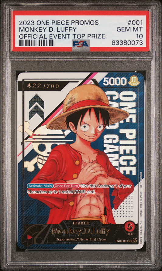 One Piece TCG Champion Prize Luffy ST01-001 PSA 10 Serialised 422/700
